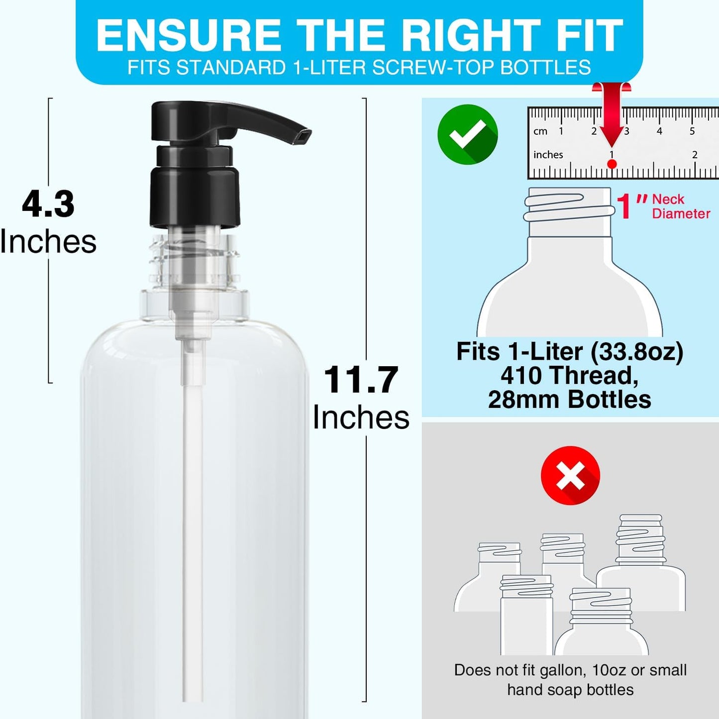 2-Pack Shampoo Pump for Liter 33.8 oz Shampoo and Conditioner, Pump Dispenser Fits Most Salon Brand Bottles with 1-inch Wide Opening, White Replacement Pump for Hair Products, Body Wash, Lotion, Gel