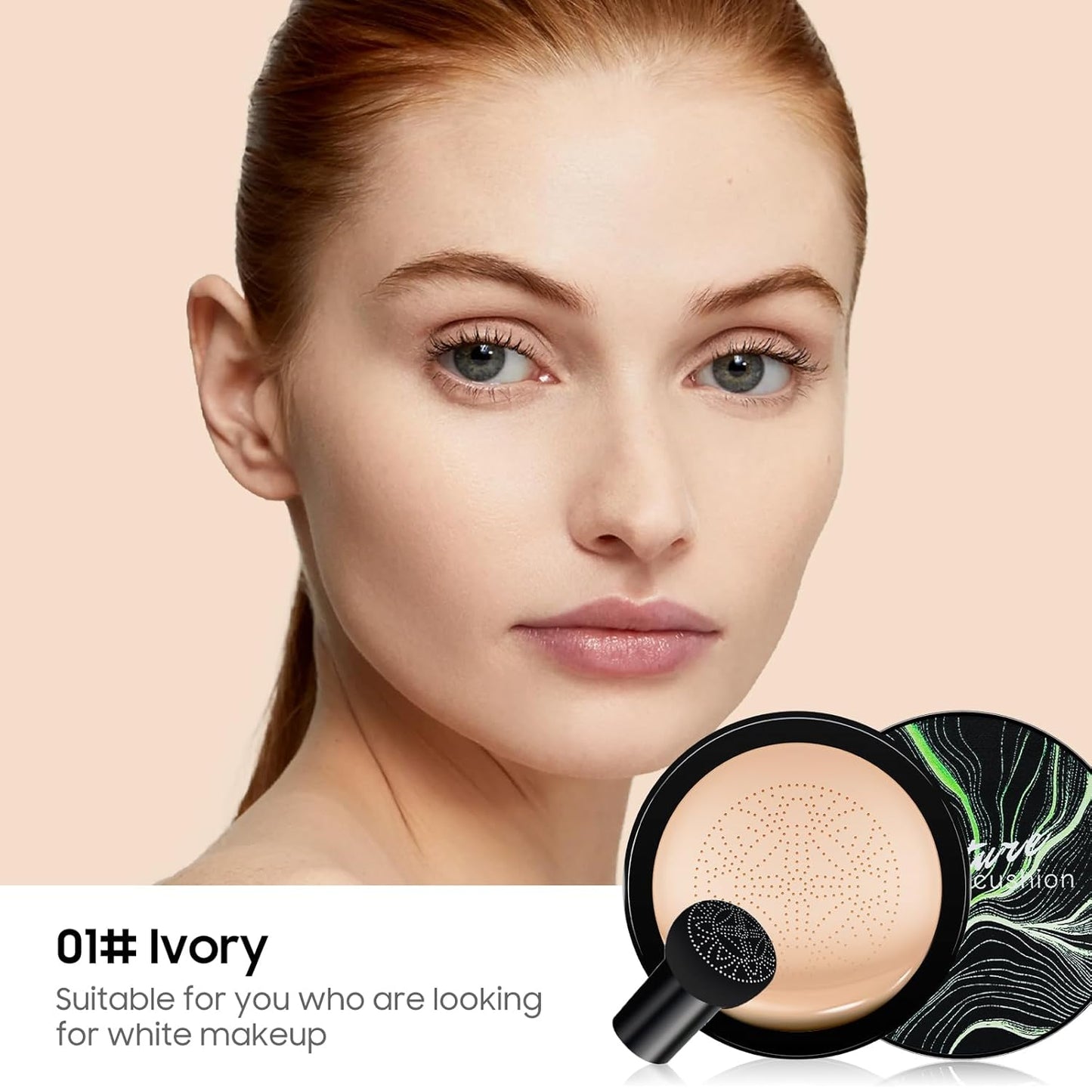 Mushroom Head Air Cushion CC Cream - Moisturizing BB Creams Foundation, Long-Lasting Waterproof New Air Cushion CC Cream Concealer for Even Skin Tone (Ivory, 1 PCS)