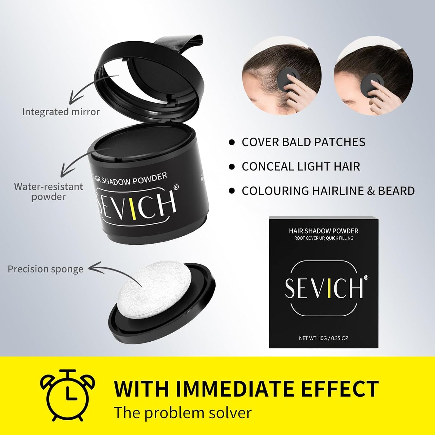 Sevich Hairline Powder 10g with Brush, Instantly Conceals Hair Loss & Thinning & Gray, 48H Waterproof Root Touch Up Powder, Natural Hair Shadow Toppers for Women & Men, 1 Box = 2.5 Boxes,Light Brown