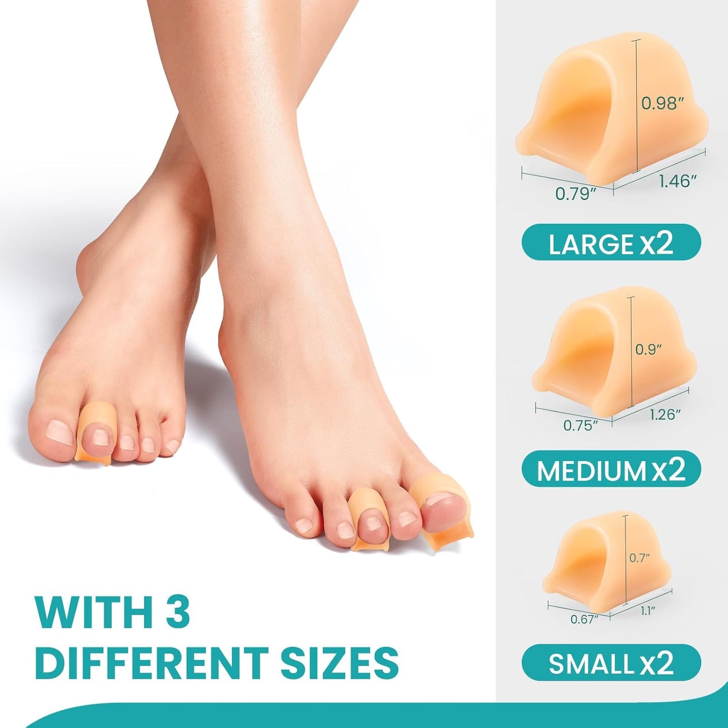 Hammertoe Corrector for Women - Soft Gel Toe Straighteners - Realign Bent, Curled, Crooked, Claw, Bunion, Hammer Toes - Toe Corrector for Men（6 Count, 3 Different Sizes, Beige）