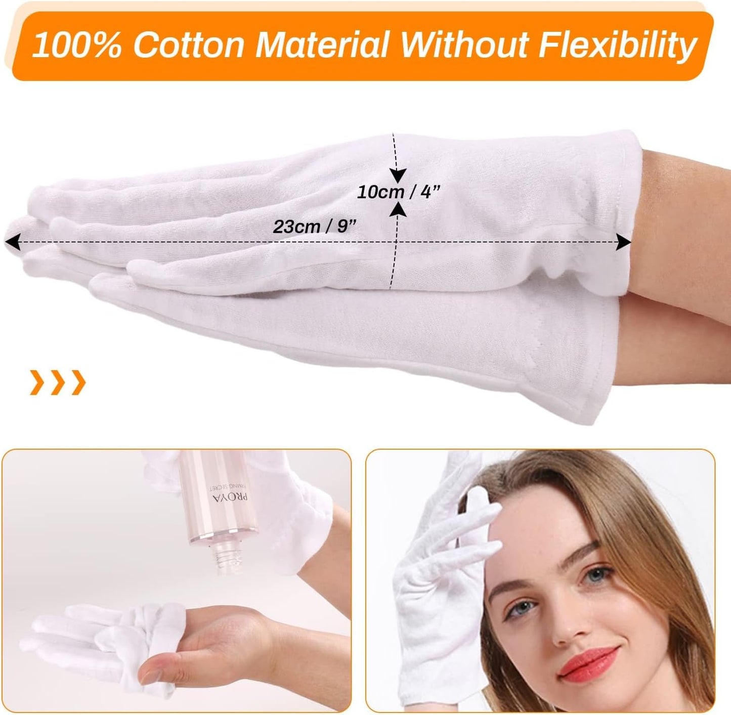 Selizo 6 Pairs 100% White Cotton Gloves for Eczema, Moisturizing Gloves for Dry Hands Overnight Women, Moisture Sleeping Spa Lotion Hand Cream Gloves for Eczema Dry Cracked Hands Sensitive Skin