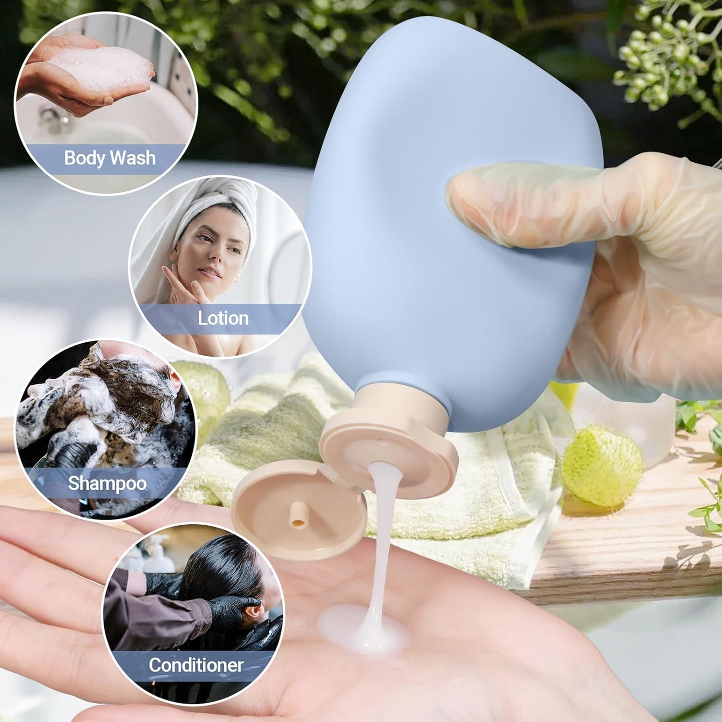 8.8 oz Plastic Travel Shampoo Bottles, Empty Plastic Squeeze Bottles with Flip Cap for Toiletries, Leakage-proof Travel Shampoo and Conditioner Bottles (4 pack, BLUE)