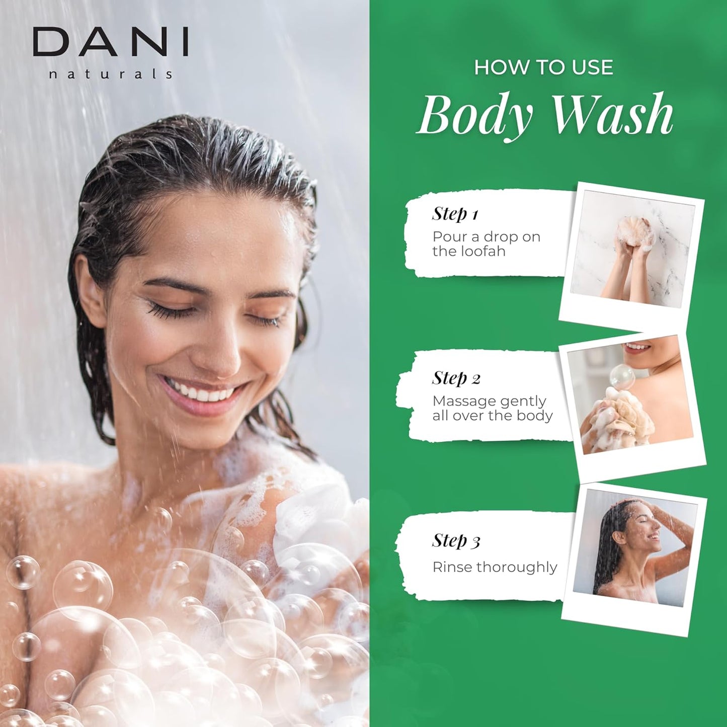 DANI Naturals Moisturizing Body Wash - Refreshing Bamboo Bergamot Scent with Organic Aloe Vera & Natural Glycerin - Paraben & Sulfate-Free Shower Gel - For Men & Women - 12 oz - Vegan & Cruelty-Free
