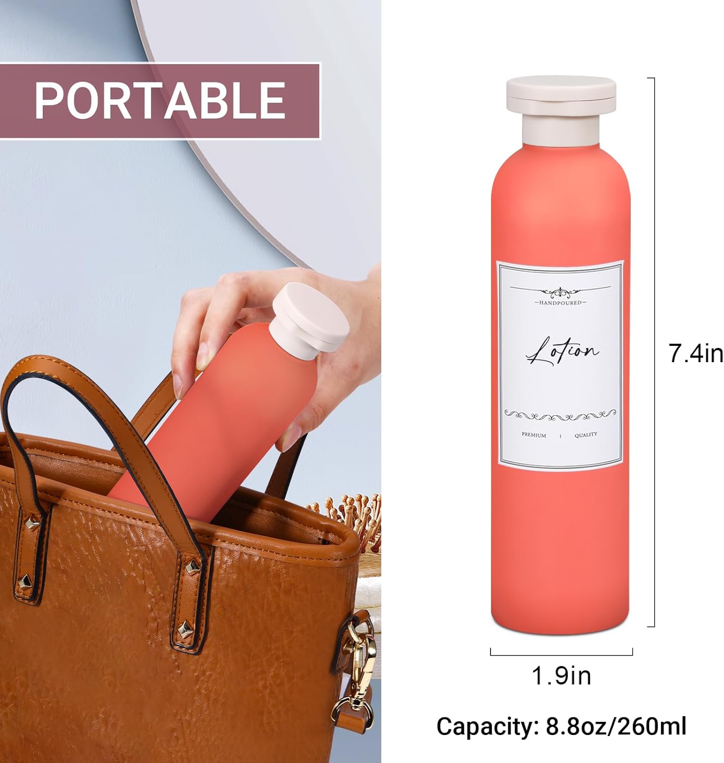 Travel Shampoo Bottle, Empty Plastic Squeeze Bottles 8.8oz with Flip Cap, Lotion Container for Toiletries Travel Size Shampoo and Conditioner