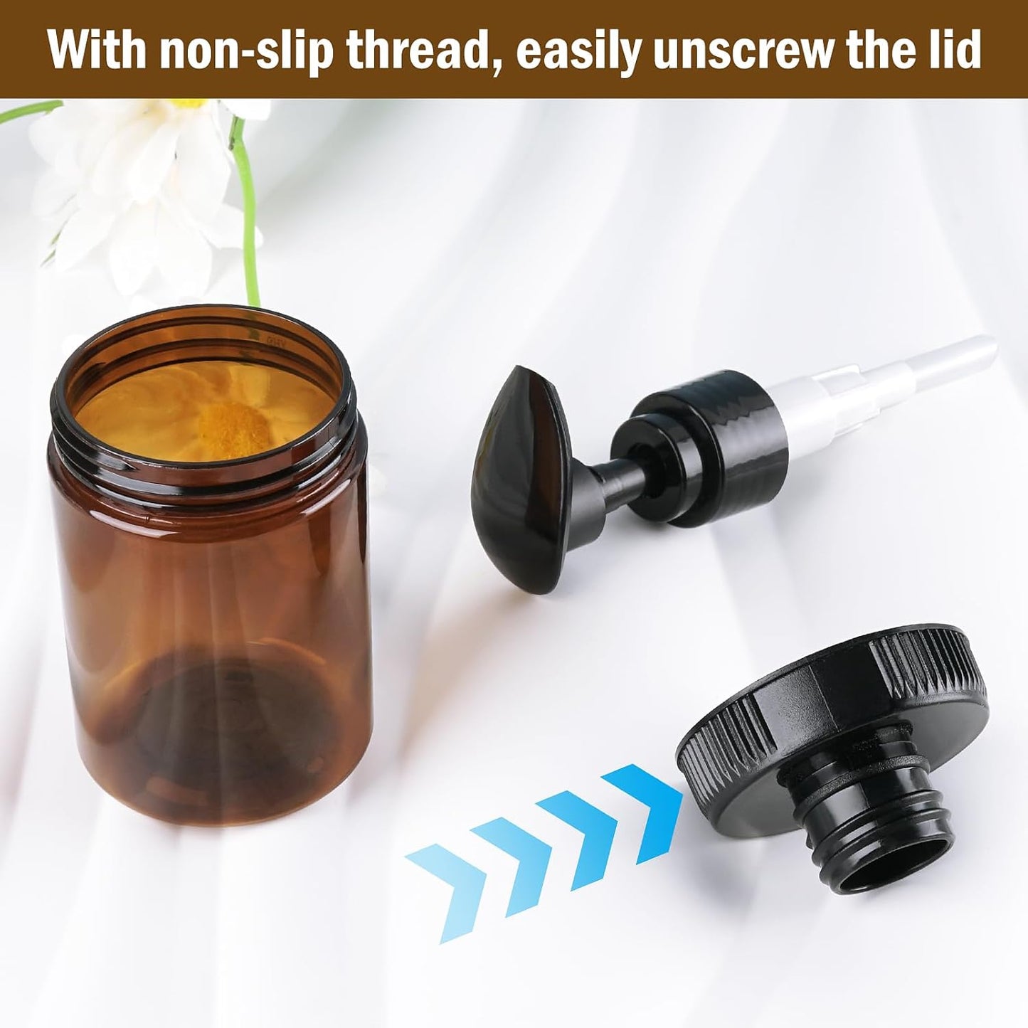 Cosywell Pump Bottle Dispenser 4oz/120ml 4 Pack Plastic Pump Bottles Lotion Dispenser Wide Mouth Jar Style Empty Refillable Bathroom Shower Containers for Shampoo Conditioner Body Wash(Brown)