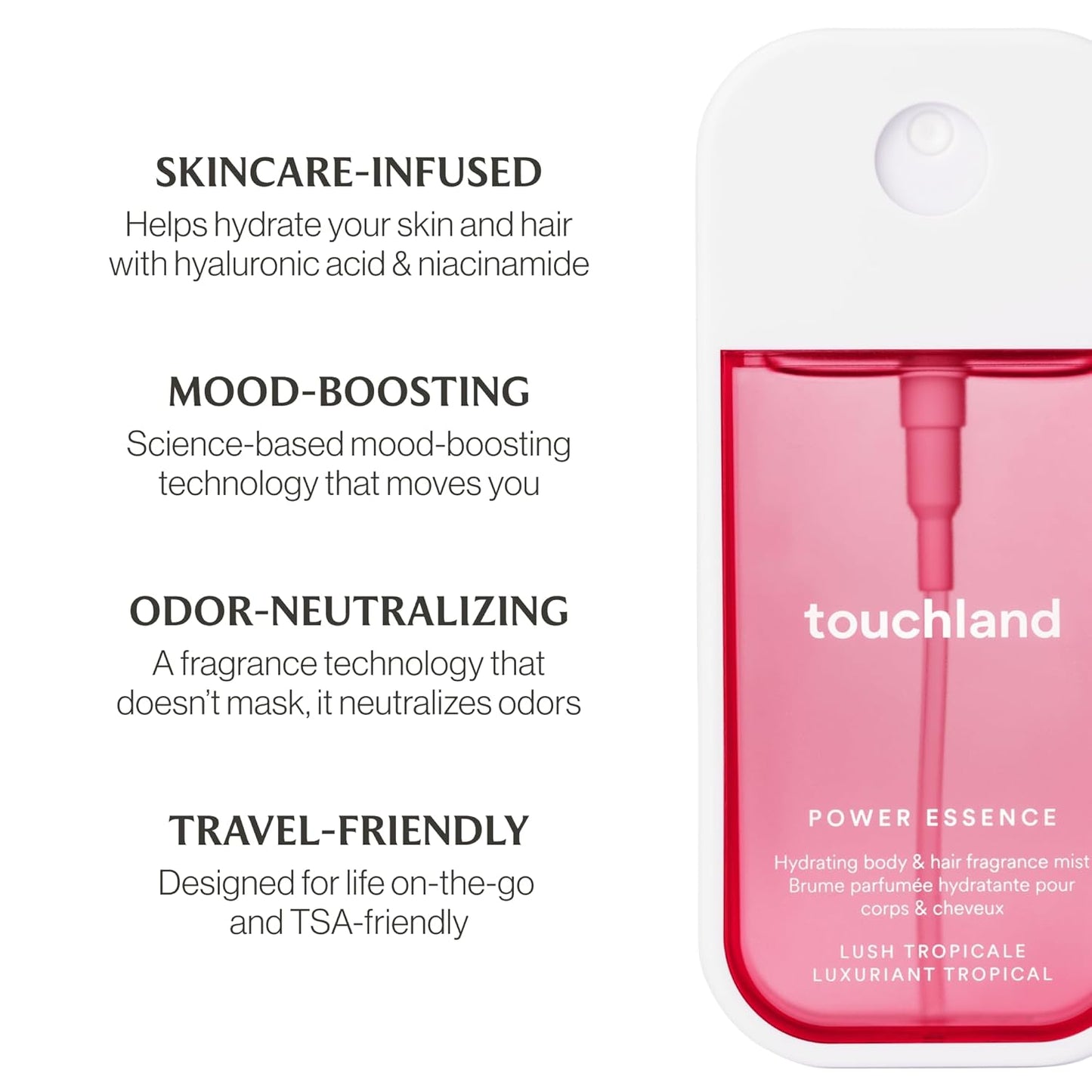 Touchland Power Essence Hydrating Body & Hair Fragrance, Lush Tropicale, 2 FL. OZ. Travel Size Body Mist