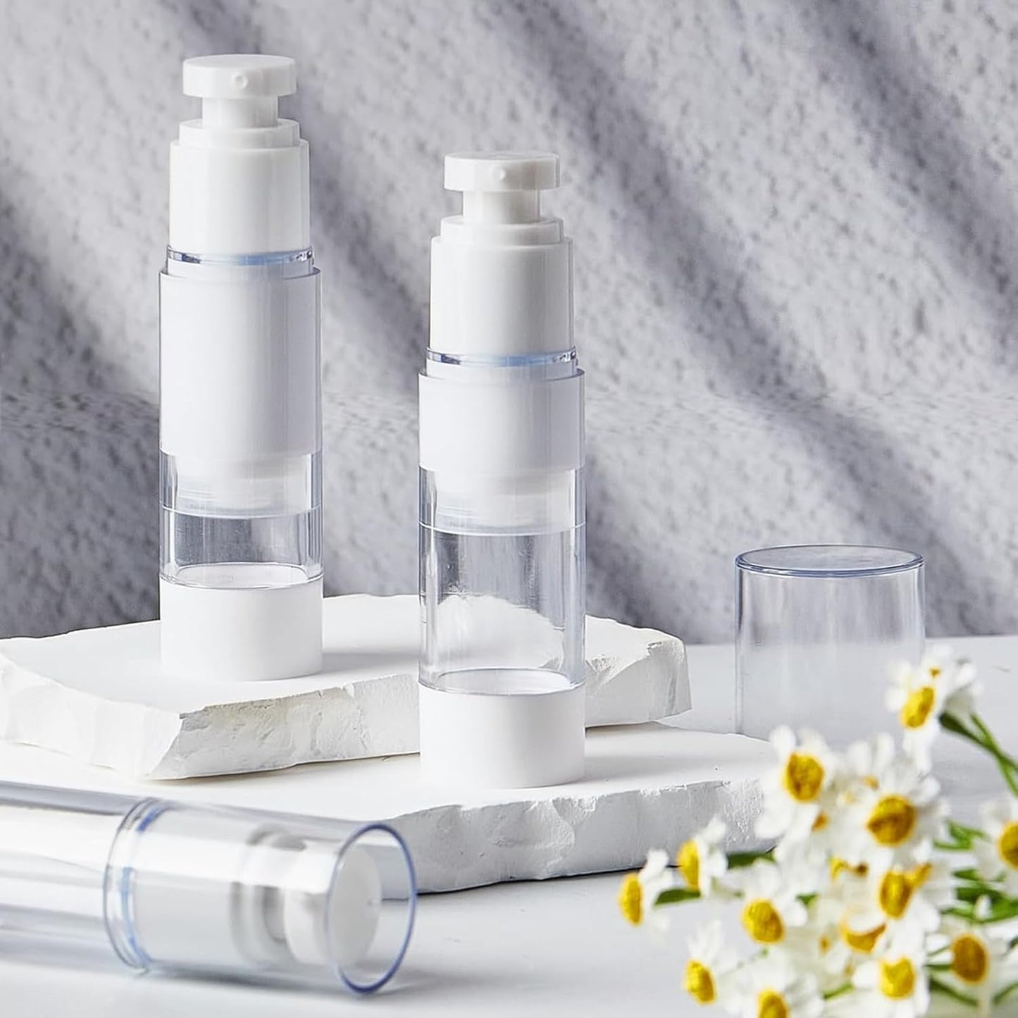 TUZAZO 6 Pack 1 Oz/30 ML Airless Pump Bottles, Clear Plastic Travel Size Pump Bottles, Refillable Vacuum Cosmetic Containers Lotion Dispenser for Foundation, Cream, Shampoo