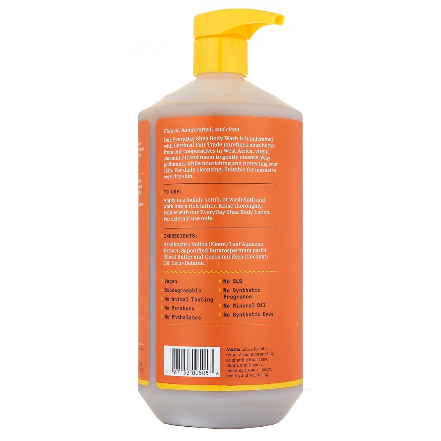 Alaffia EveryDay Shea Body Wash, Naturally Moisturizing Cleanser for All Skin Types with Fair Trade Shea Butter, Neem & Coconut Oil, Unscented, 32 fl oz