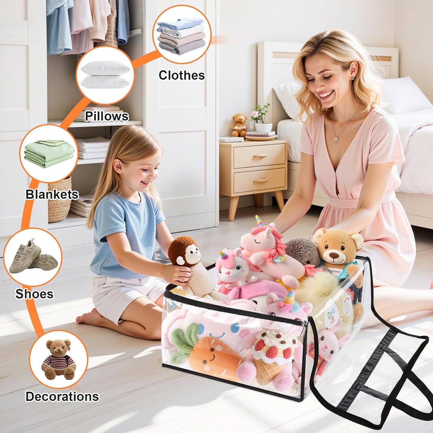 Clear Clothes Storage Bags, 6 Pack Closet Organizers and Under Bed Storage Containers, Foldable Moving Bags with Zippers for Comforter, Blanket, Bedding, Duvet, PVC Packing Bags 40L