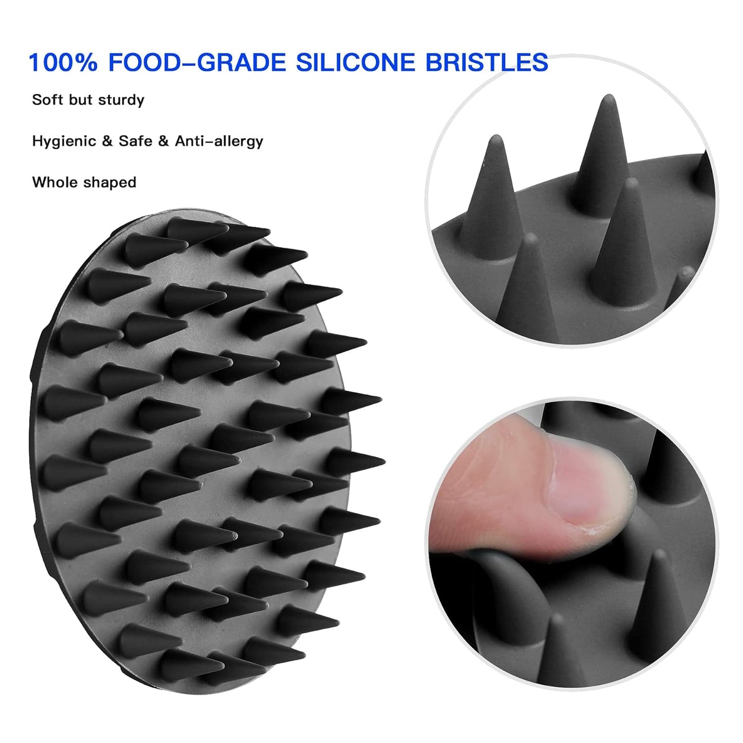 INNERNEED Scalp Care Massager Shampoo Brush, Wet & Dry Manual Head Scrubber Hair Washing, Soft Silicone Bristles, for Hair Growth, Dandruff Removal, Comfortable for All Hair Types (Black)