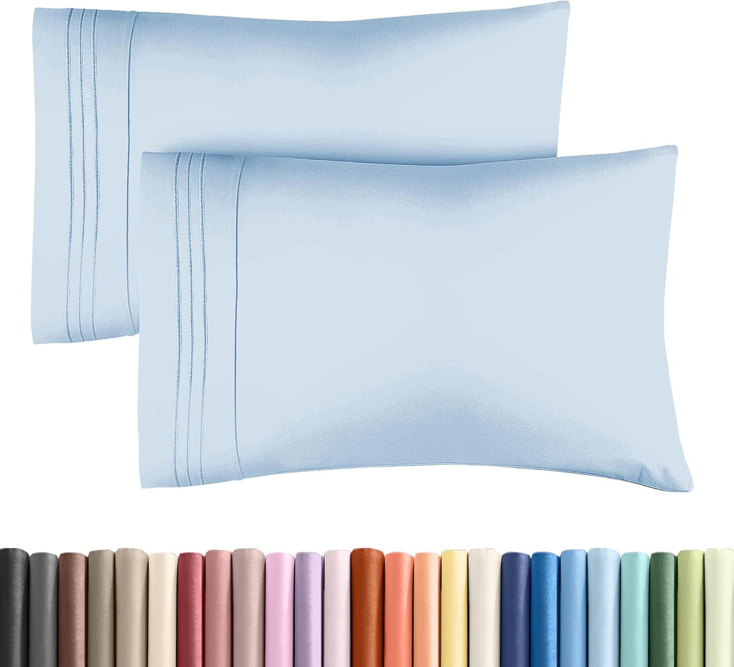 King Pillow Cases Set of 2 - Ultra Soft Hotel Quality Pillowcase Covers - Comfy, Cozy & Wrinkle Free - Shrinkage, Stain and Fade Resistant - Machine Washable Pillow Protectors - 2 Piece Set - Sky Blue