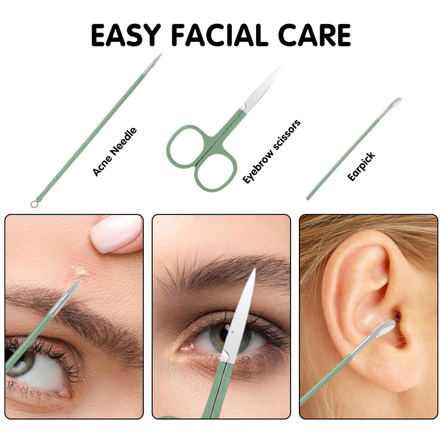 Nail Kit, Manicure Kit, Nail Care Kit For Women, Manicure Pedicure Set, Nail Clippers Toenail Clippers Kit, Professional Manicure Kit Pedicure Kit, Green Travel Case, Set of 12.