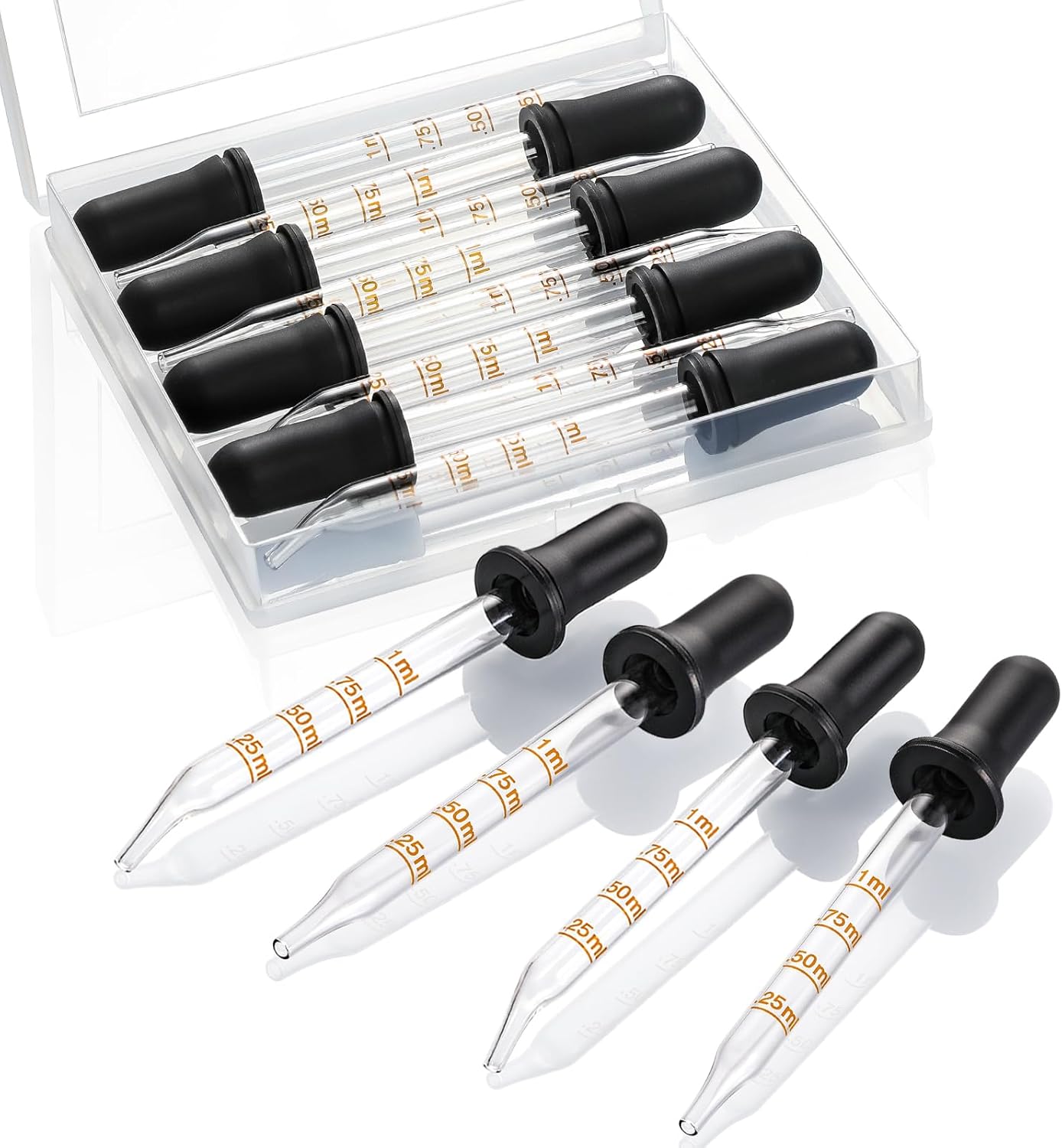 8 Pack, 1 mL Glass Eye Dropper with Measurement - Short Bent & Straight Tip Calibrated Glass Medicine Droppers, Accurate Dose Pipette Dropper for Essential Oil, Feeding, Ear, Eye, Lab, Health, Beauty