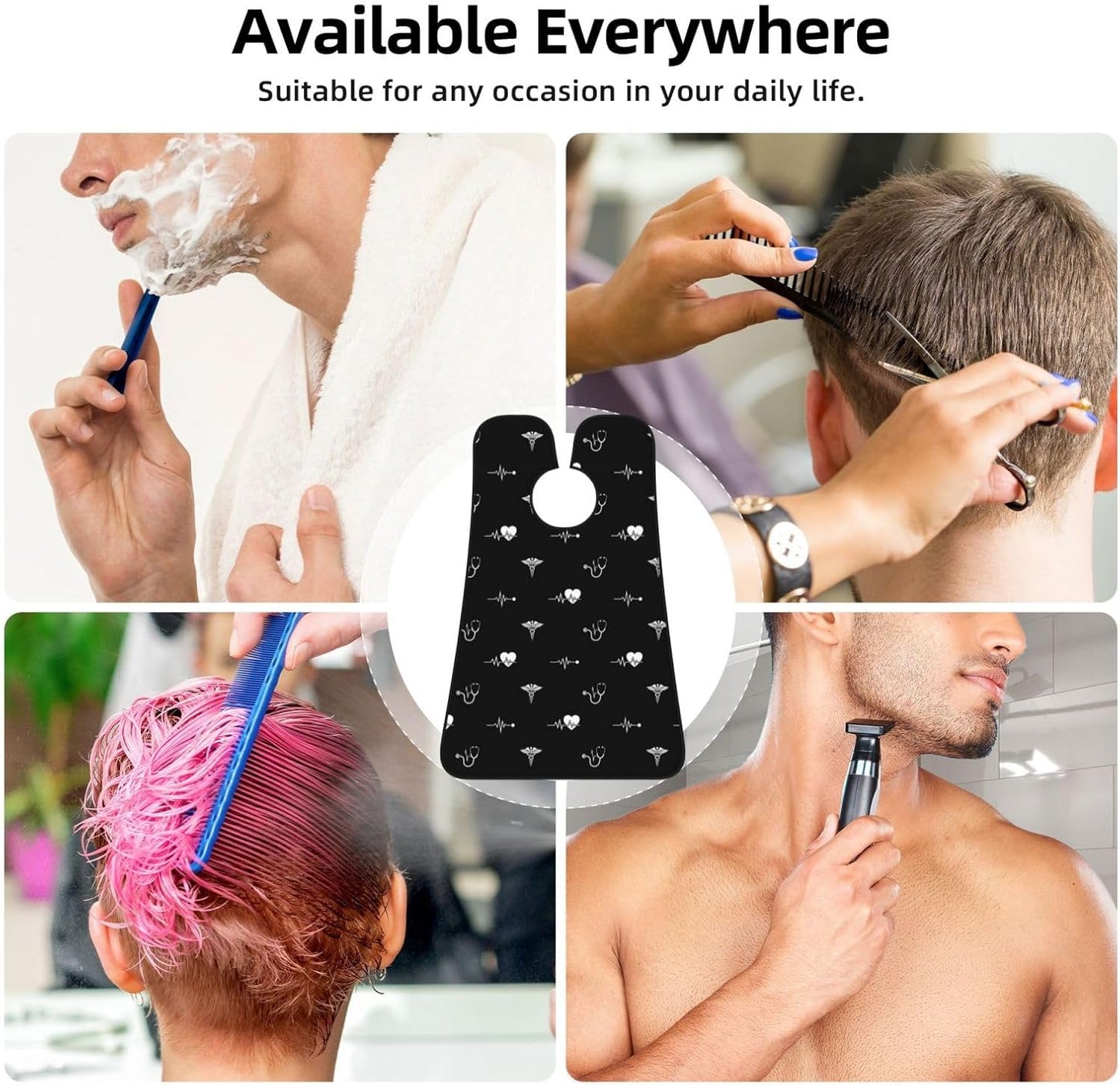 Stretchable Beard Cape, Non-Stick Hair Catcher for Trimming, Waterproof Grooming Apron, Love Heart Nurse Heartbeat Black and White