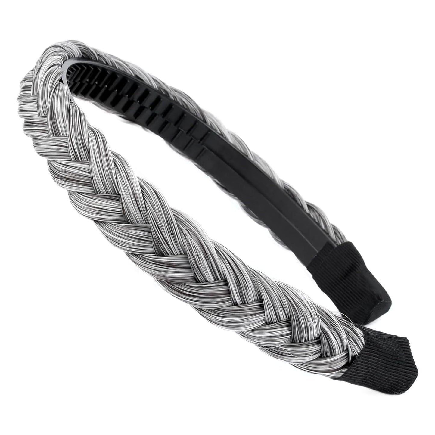 DIGUAN Width 0.9 inches Synthetic Hair Plaited Headband Braid With Teeth Hair Band Accessories for Women Girl (Salt/Pepper)