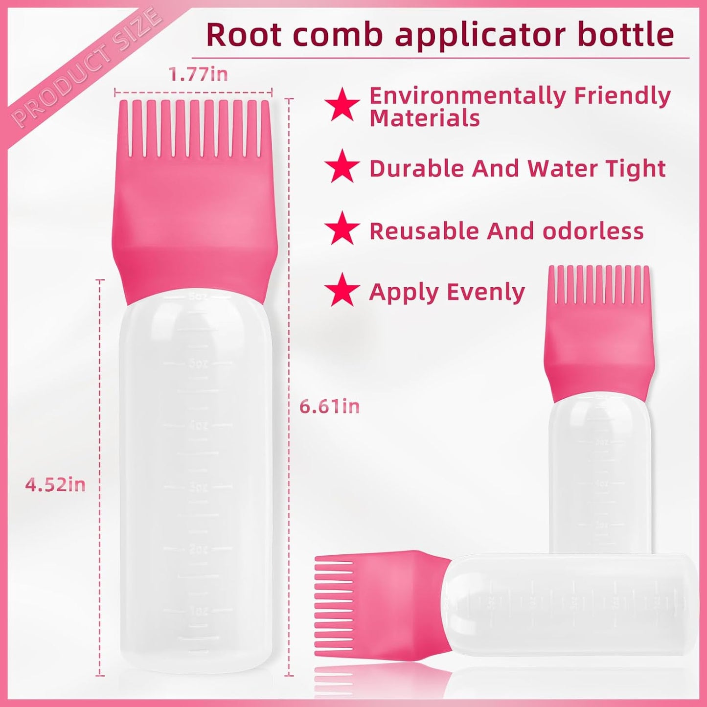 BLAAROOM Root Comb Applicator Bottle 6 Ounce, 4 Pack Hair Oil Applicator Bottle, Hair Dye Bottle Applicator Tools with Hair Oil Dispenser Root Comb Brush for Hair Oiling Applicator - Dark Pink