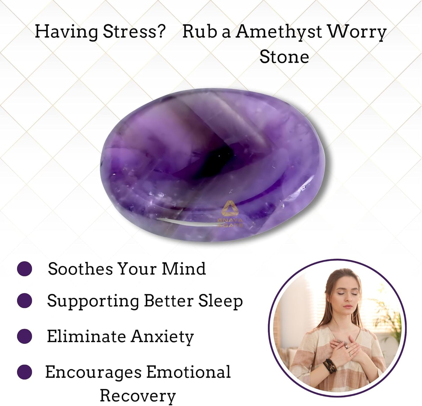 Amethyst Worry Stones – Crystal Thumb Worry Stone for Anguish, Stress – Relaxing and Soothing Balance Stones for Meditation, Stress Relief – Healing Stones and Crystals for Men and Women