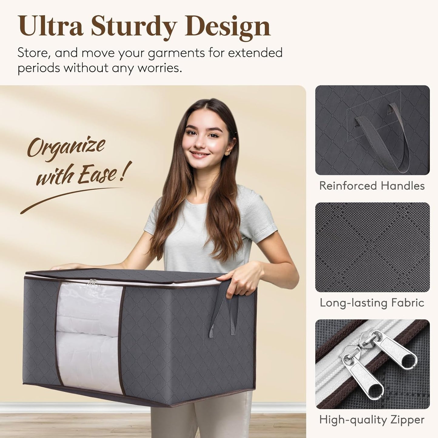 Lifewit 90L Large Storage Bags, 4 Pack Closet Organizers and Storage, Clothes Storage Bins with Lids, Foldable Storage Containers with Reinforced Handles for Clothing, Blanket, Bedding, Comforter Gray