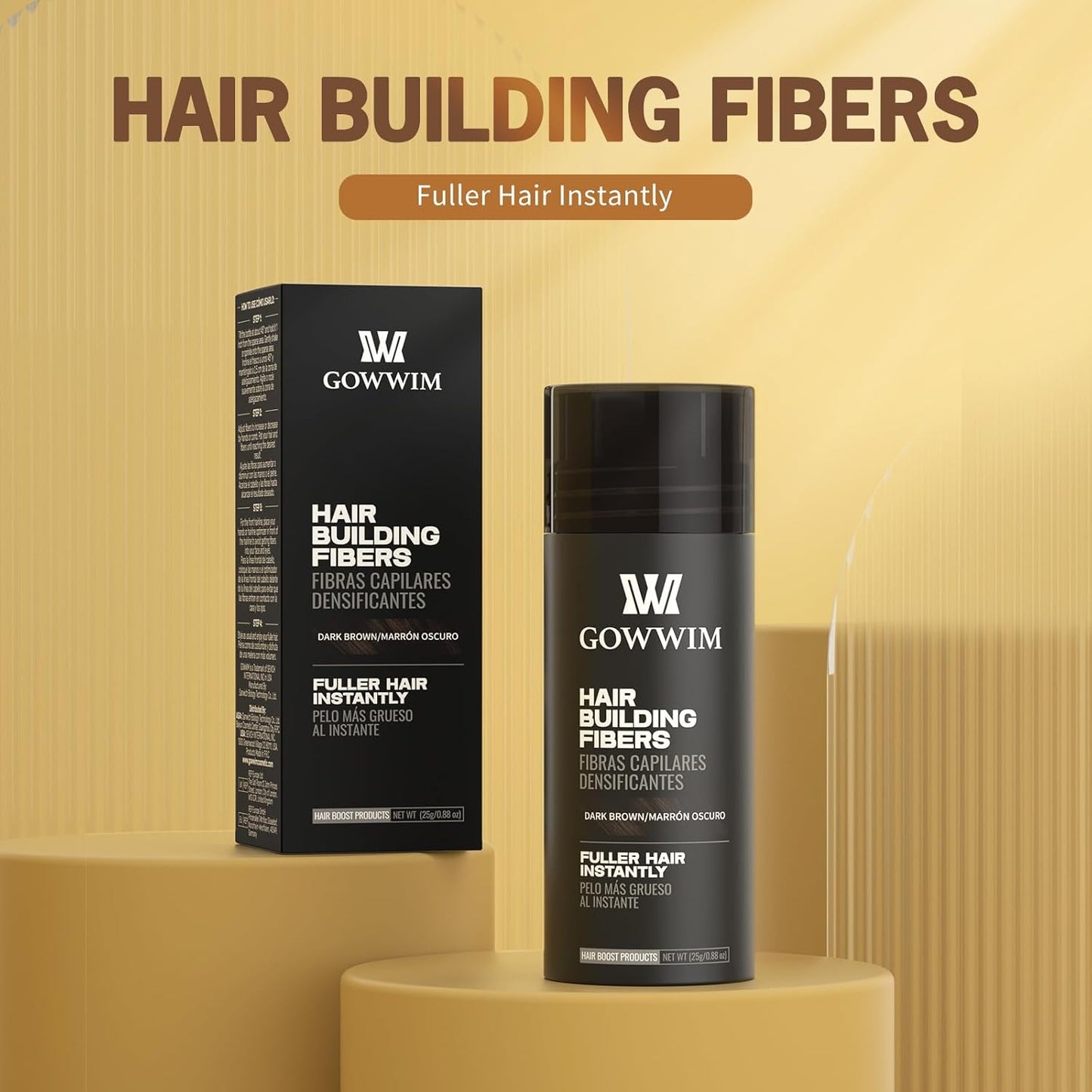 gowwim Hair Fibers for Thinning Hair 25g Hair Building Fibers 100% Undetectable,Instantly Cover Sparse Hair Areas-Bald Spots Cover Up. (Dark Brown)
