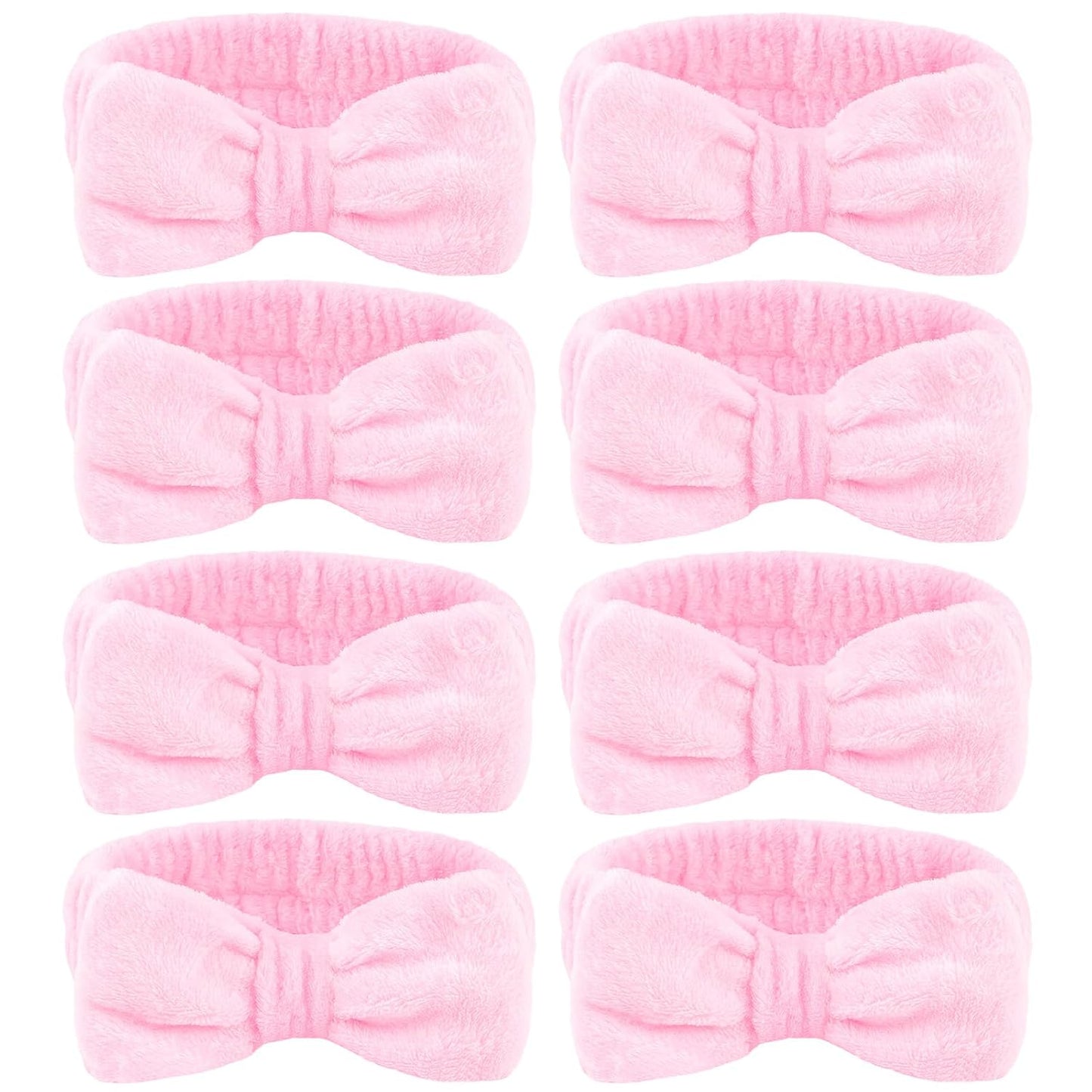Ondder Spa Headband for Washing Face 8 Pack Pink Skincare Headbands for Women Girls Terry Cloth Cute Bow Head Bands