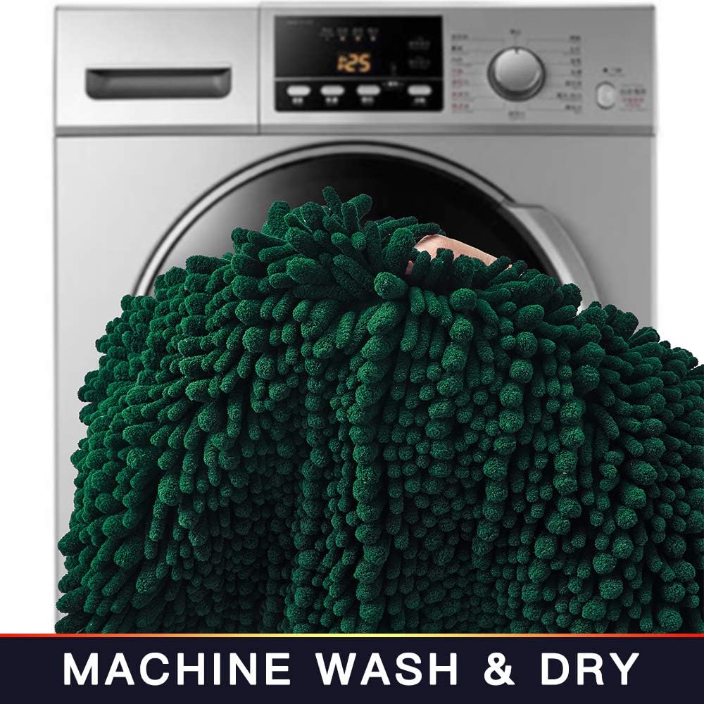 Walensee Large Bathroom Rug Non Slip Bath Mat (72x24 Inch Hunter Green) Water Absorbent Super Soft Shaggy Chenille Machine Washable Dry Extra Thick Perfect Absorbant Best Plush Carpet For Shower Floor