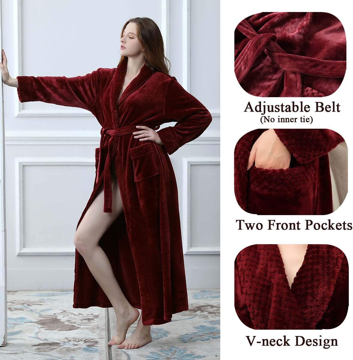 Hellomamma Long Bath Robe for Womens Plush Soft Fleece Bathrobes Nightgown Ladies Pajamas Sleepwear Housecoat