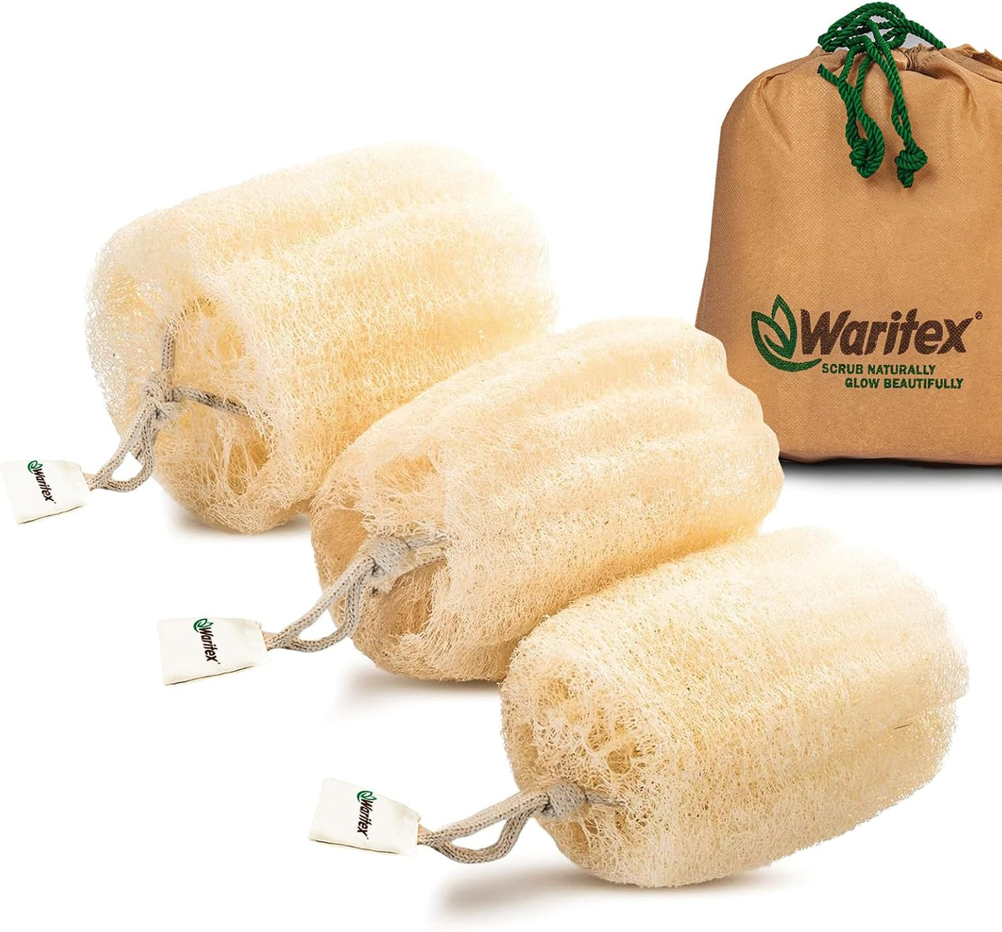 Waritex Premium Natural Egyptian Loofah Sponges, Made from 100% Natural Organic Material, Gentle Skin Exfoliation, and Full-Body Spa Experience – Eco-Friendly Loofah 3 Count (1 Pack)