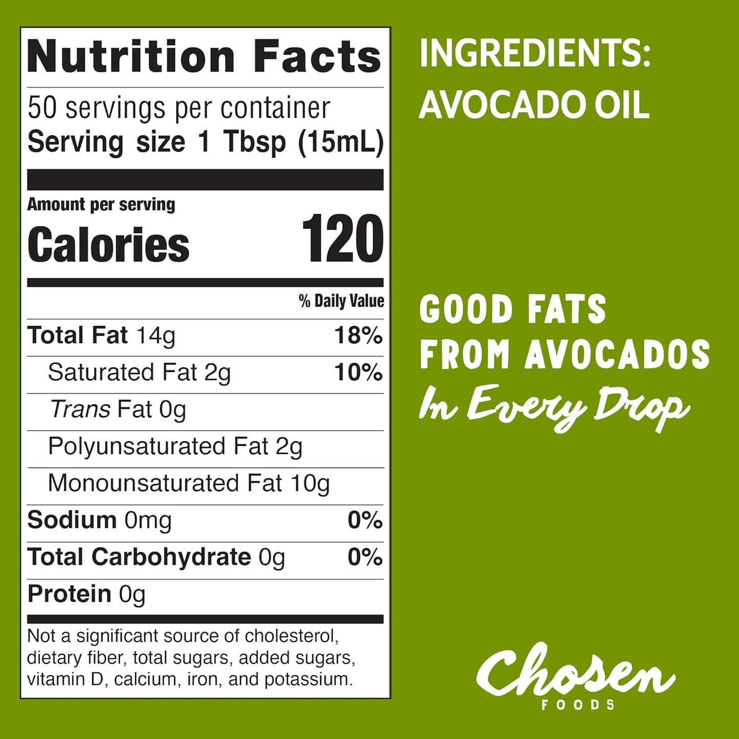 Chosen Foods 100% Pure Avocado Oil for Cooking - 25.4 floz - Rich in Good Fats, Naturally Refined, High Smoke Point, Non-GMO, Soy-Free, Canola Oil-Free, Gluten-Free, Keto + Recipe eBook
