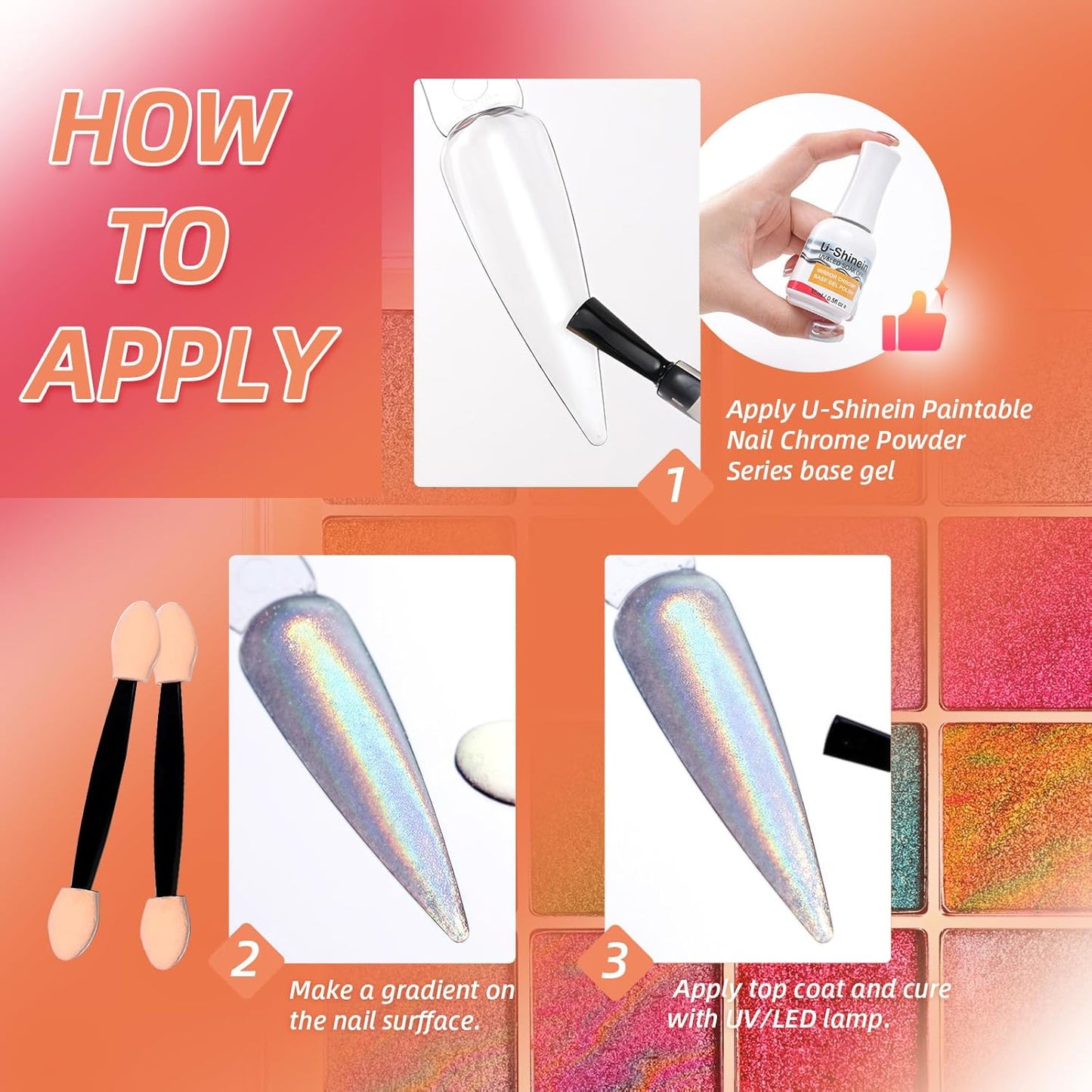 Chrome Nail Powder Palette, 16 Glitter Laser Metal Mirror Effect Aurora Iridescent Holographic Gold Silver Bright Colors Ombre Nail Pigment Powder Kit French Nails Manicure DIY Accessories