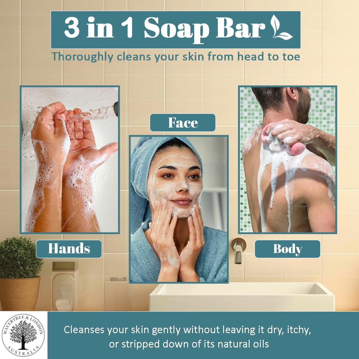 Wavertree & London Beach Scented Natural Soap Bar, 7oz Moisturizing French Triple Milled Soap Bar for Women & Men enriched with shea butter - Pure Bath & Body soap bar for All Skin Types