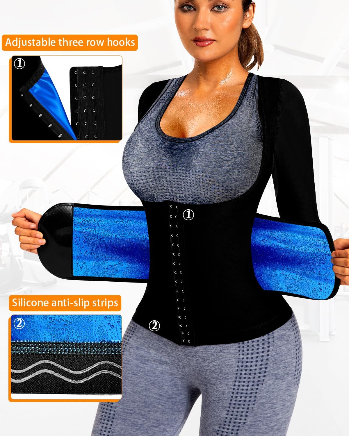 Sauna Suit for Women Slimming Shirt Sweat Vest Heat Trapping Tank Top Workout Shaperwear,Adjust Belt,Breathable Armpit