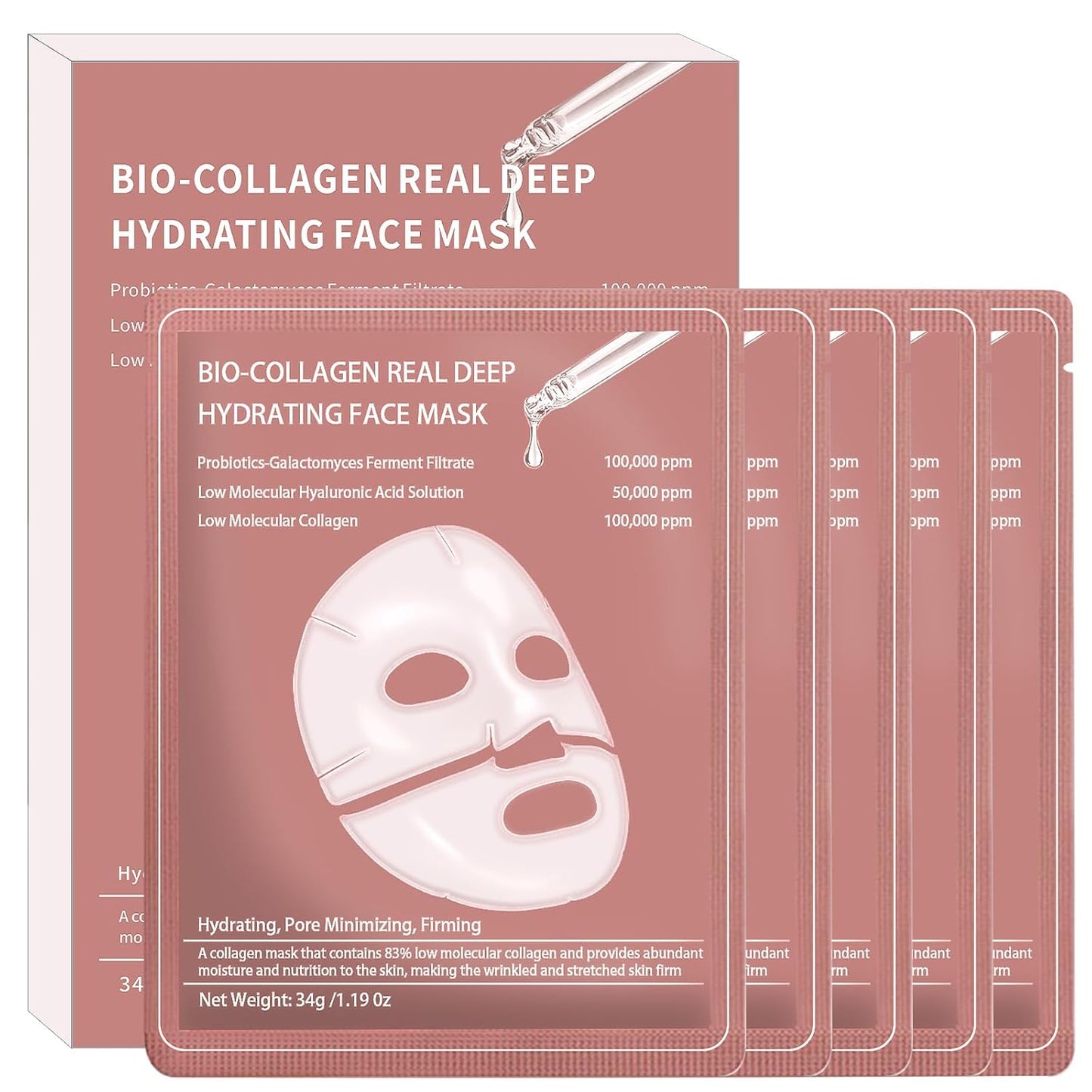 5PCS Collagen Face Mask, Collagen Mask Overnight, Hydrating Overnight Hydrogel Mask, Hydrating, Firming, Pore Minimizing, Elasticity Improvement, for All Skin Types, Christmas Gifts for Women