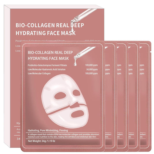 5PCS Collagen Face Mask, Collagen Mask Overnight, Hydrating Overnight Hydrogel Mask, Hydrating, Firming, Pore Minimizing, Elasticity Improvement, for All Skin Types, Christmas Gifts for Women