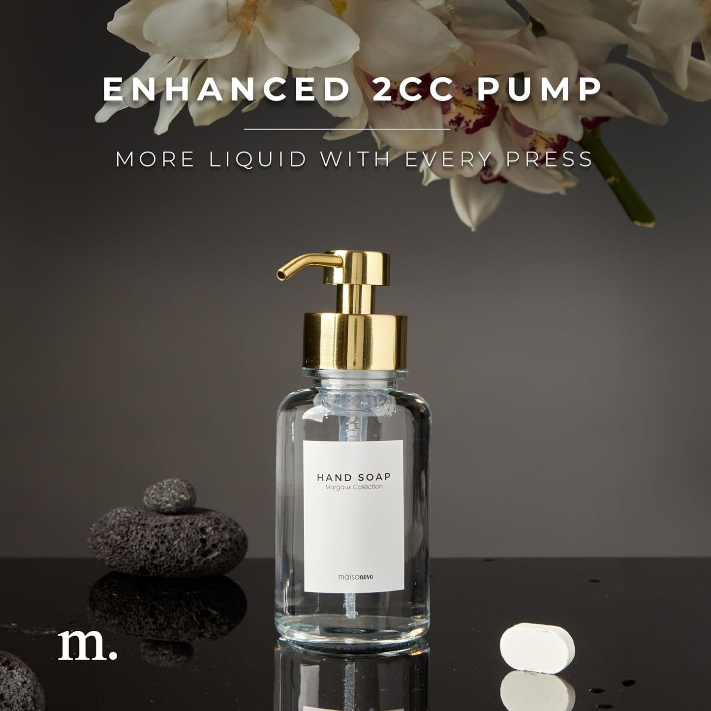 MaisoNovo Glass Foaming Soap Dispenser | Clear Glass Gold Pumps x 2