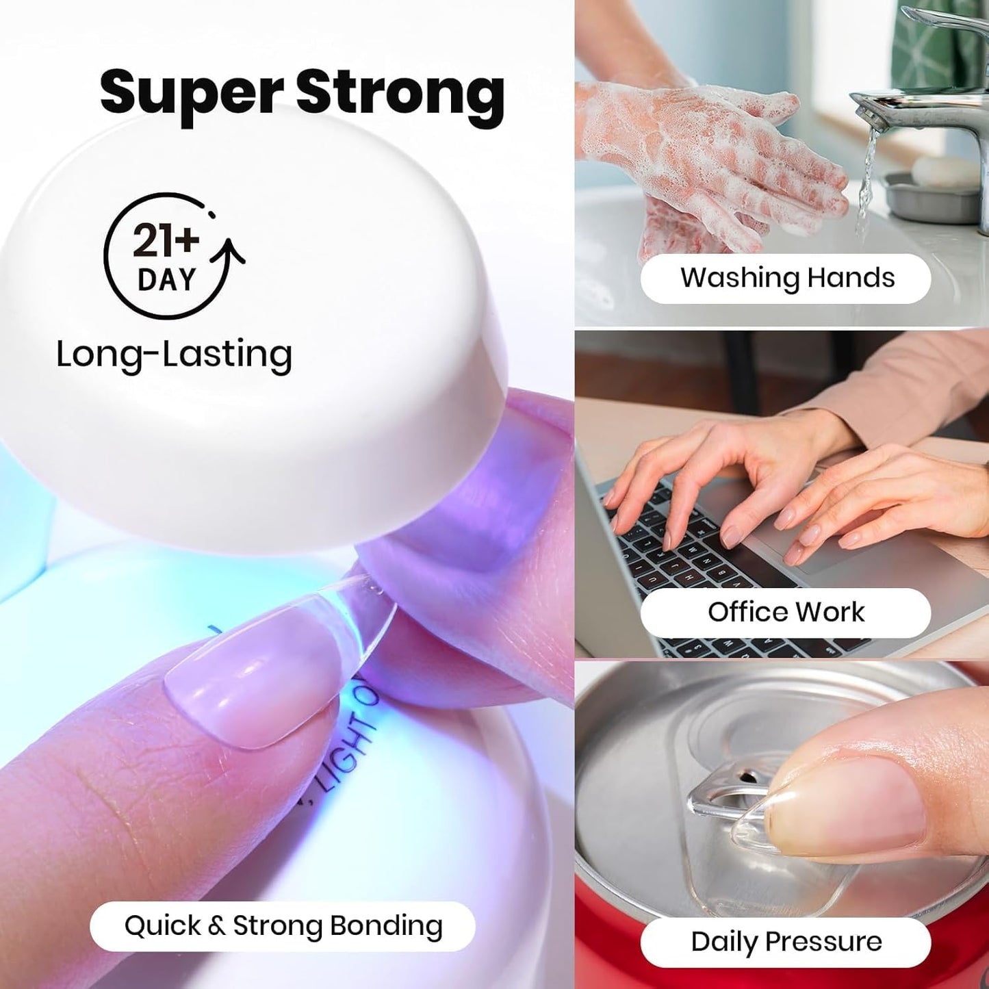 Beetles HEMA-Free Nail Glue & Primer Set, 2Pcs 10ml Super Strong 9 in 1 Nail Glue Gel and Bond Primer for Acrylic Fast Dry Supplies, Long-Lasting Professional Kit, U V Light Required