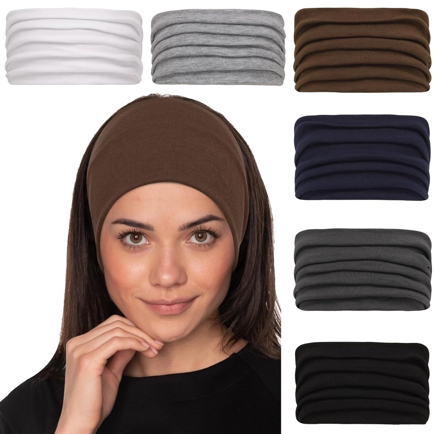 Cobahom 6Pcs Wide Headbands for Women Non Slip Soft Fabric Hair Wrap Boho Head Bands Elastic Sport Hair Bands for Workout Yoga Running (Neutral Color)