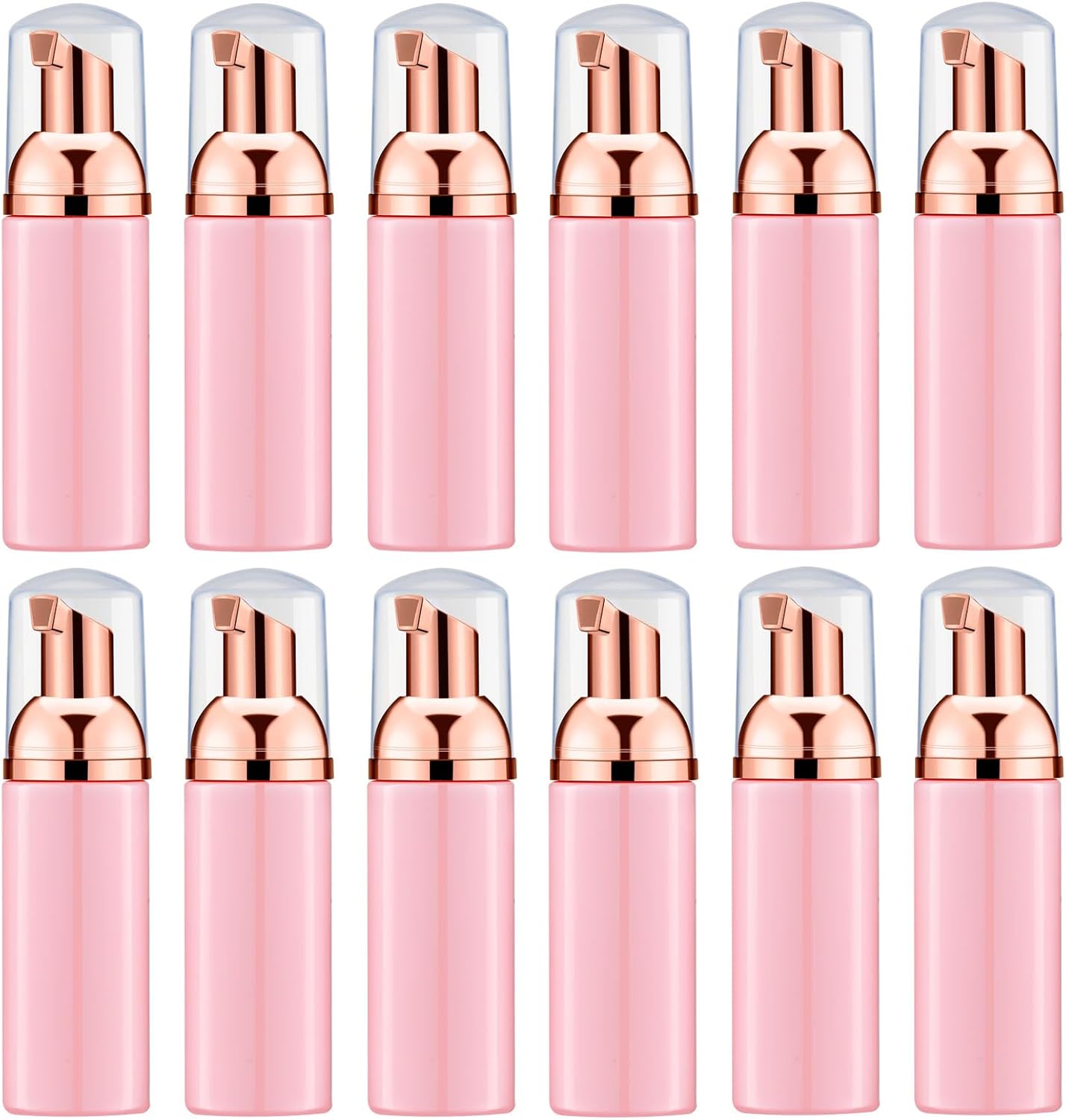 2 Oz Pink Foam Soap Bottle with Rose Gold Pump Empty Travel Foaming Dispenser for Hand Soap,Lash Shampoo,Body Wash(12 PCS)