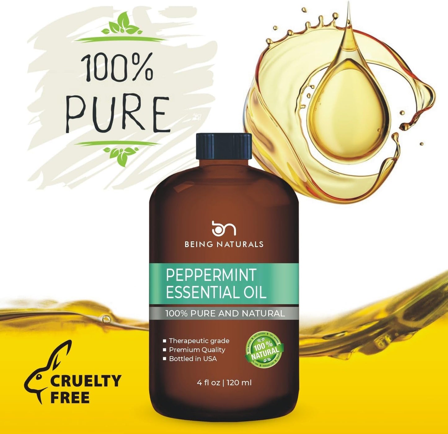 Peppermint Essential Oil - Huge 4 FL OZ - 100% Pure & Natural – Premium Natural Oil with Glass Dropper (Peppermint Oil)