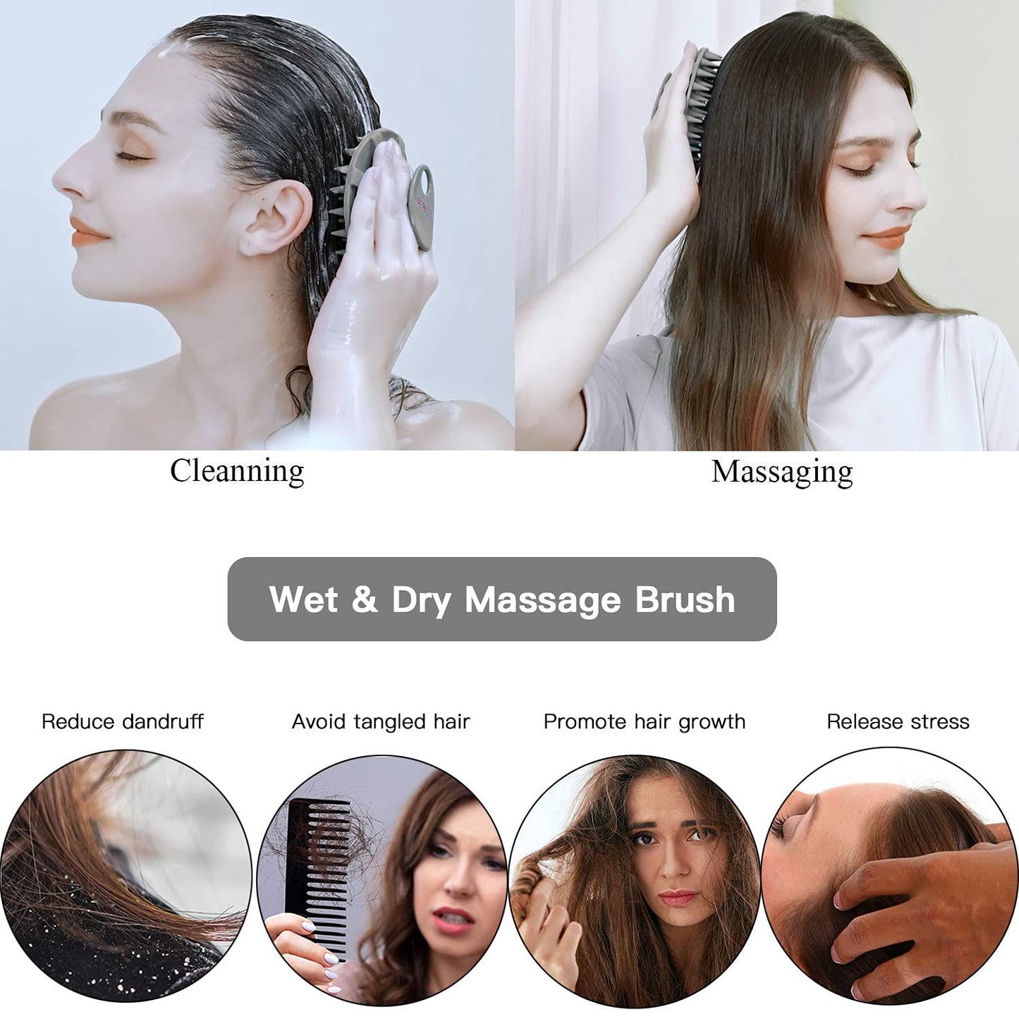 INNERNEED One-Piece Scalp Massager Shampoo Brush, Wet & Dry Scalp Care Head Scrubber Hair Washing, Soft Silicone Bristles, for Hair Growth, Dandruff Removal, Comfortable for All Hair Types (Gray)