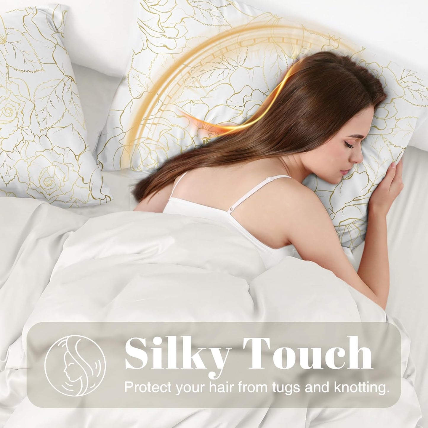 EXQ Home Satin Pillowcase for Hair and Skin Queen - Printed Rose on White Silk Pillowcase 2 Pack 20x30 inches - Satin Pillow Cases Set of 2 with Envelope Closure, Gifts for Women Men