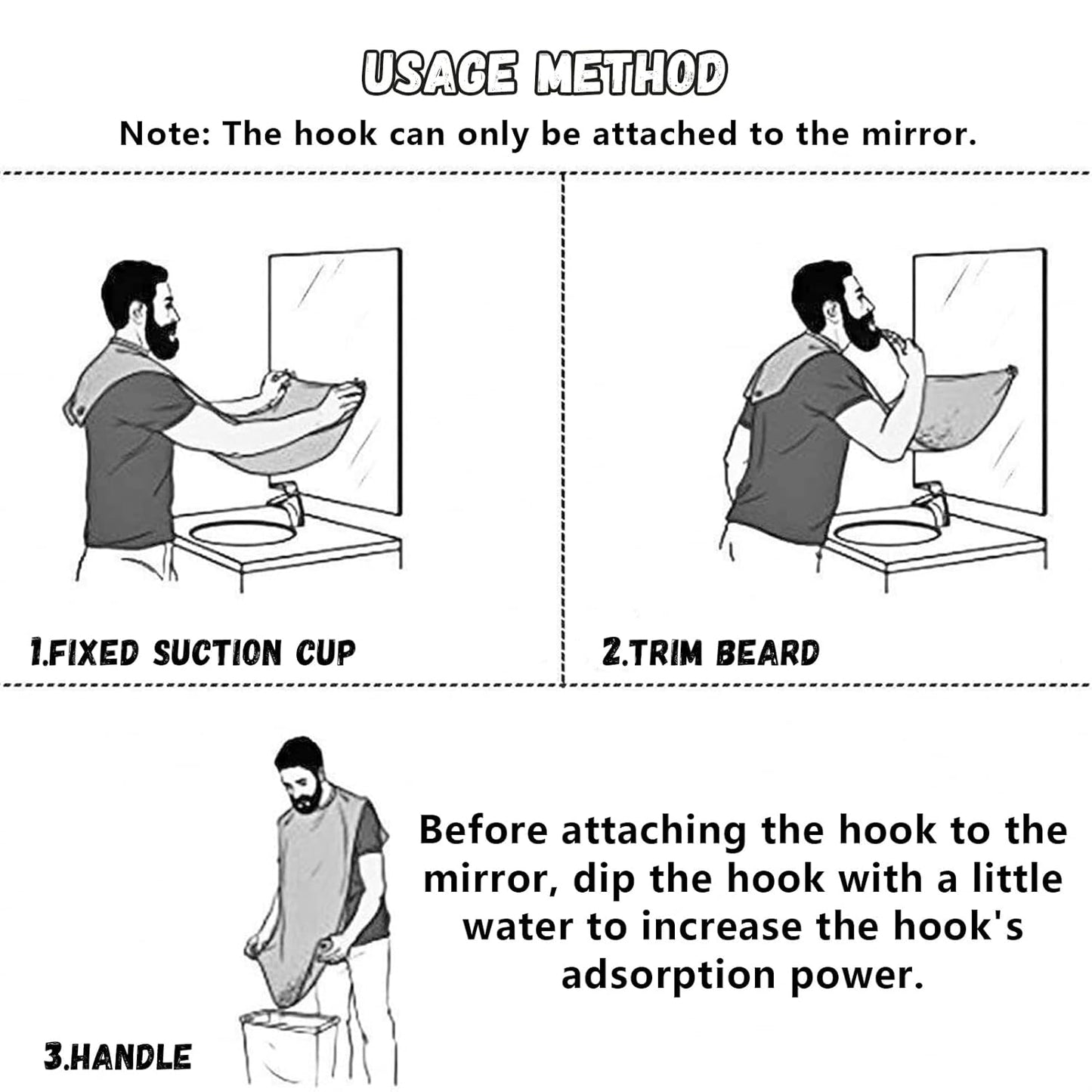 2-piece set Men's Beard Shaping Tool+Beard Bib，Non-Stick Material Beard Apron，for Styling and Trimming Black