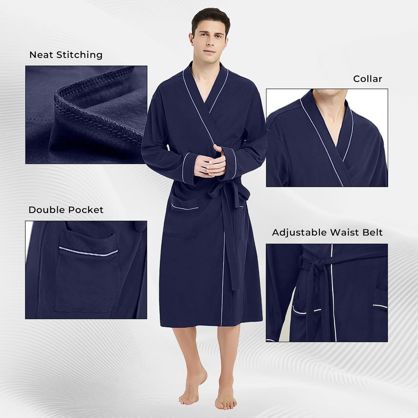 U2SKIIN Mens 100% Cotton Robe Lightweight Knit Bathrobe