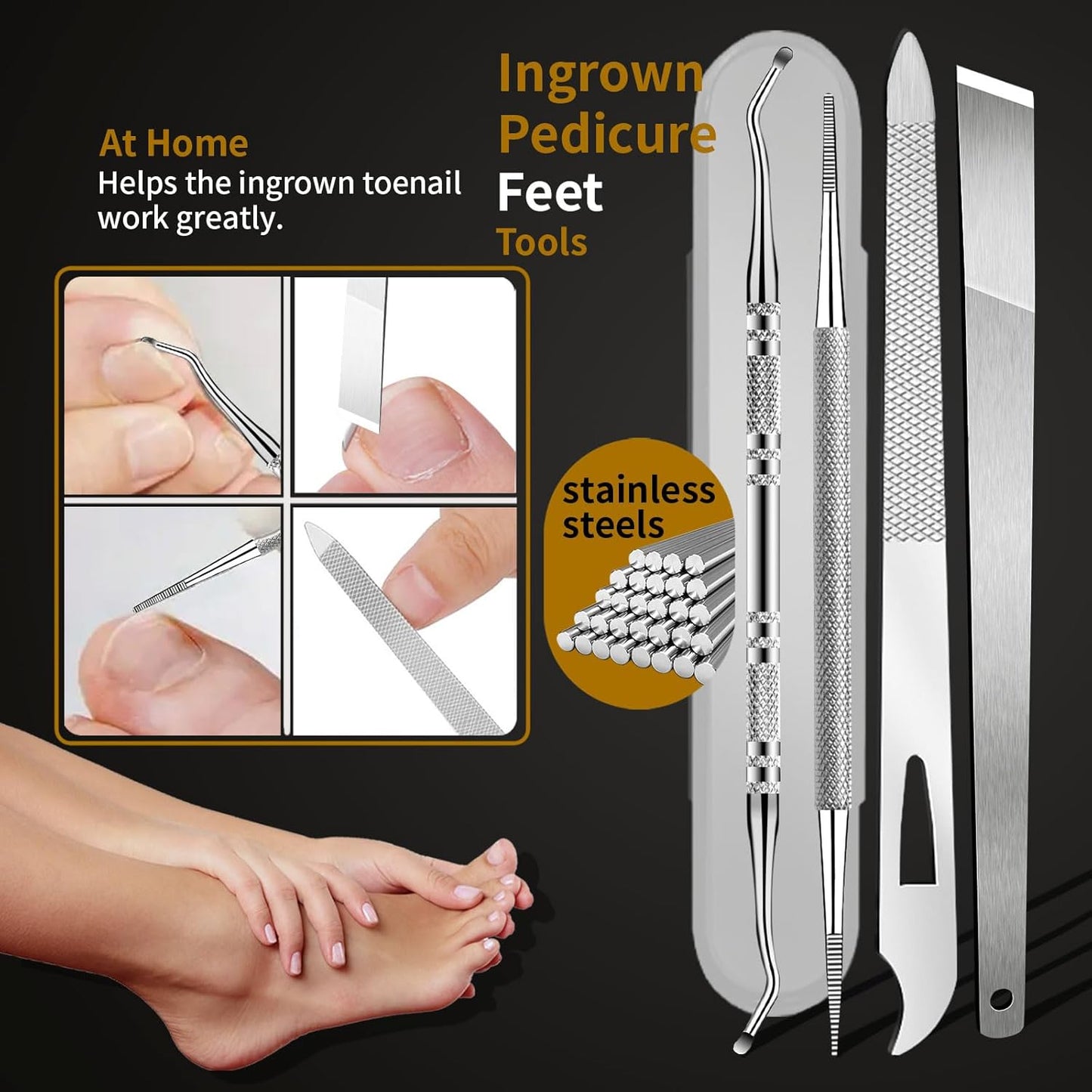 Toe Nail Kit, 7PCS Pedicure Tools for Feet, Heavy Duty Toenail Clippers for Thick Toenails or Ingrown Toenail Removal, Professional Nail Nippers Cutters with Non-Slip Handle for Seniors