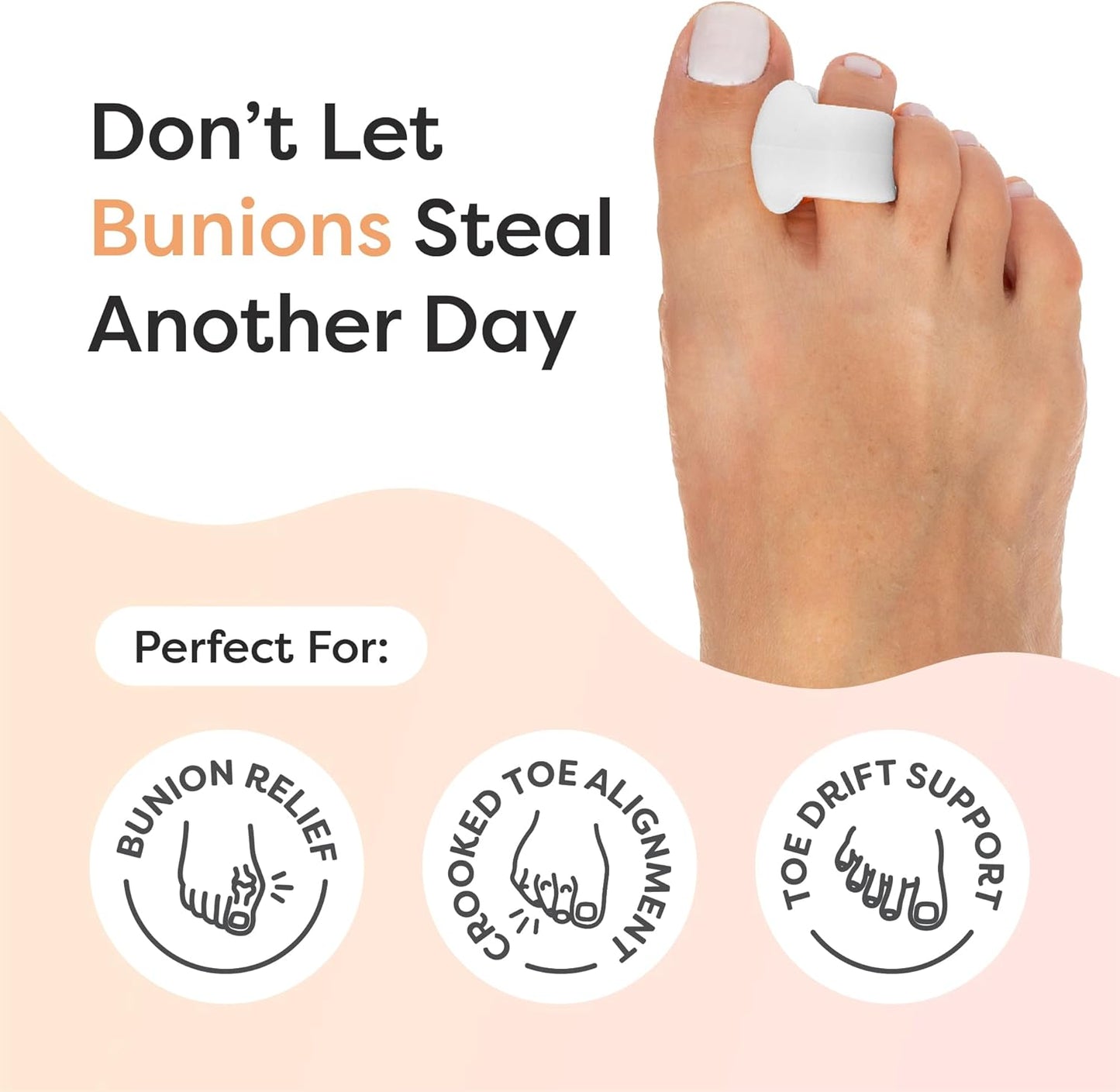 ZenToes Gel Toe Separators for Overlapping Toes, Bunions, Big Toe Alignment, Corrector and Spacer - 4 Pack (White)