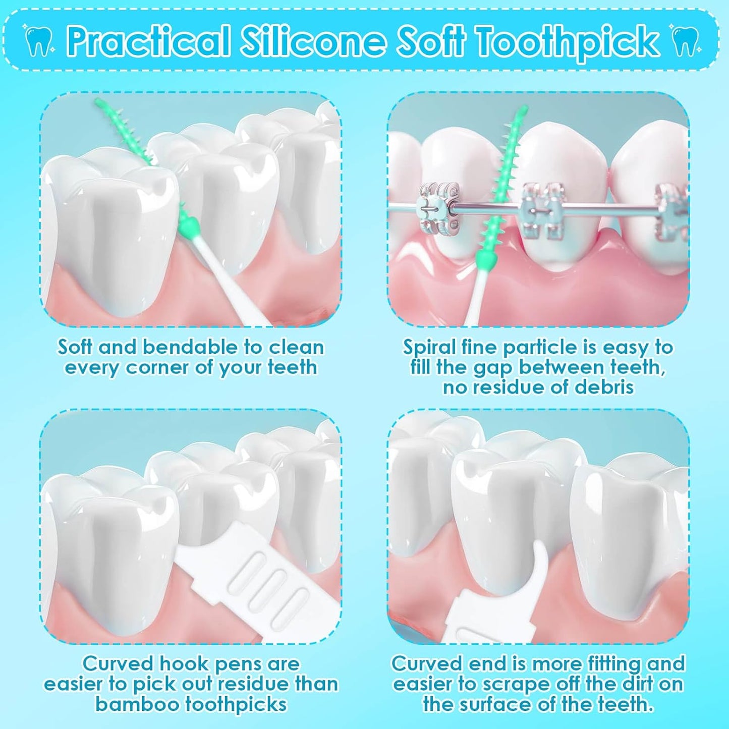 270Pcs Interdental Brush, 220Pcs Soft Dental Picks & 50Pcs Braces Brush for Teeth, Bendable Braces Flossers Heads Interdental Brushes Between Teeth Oral Tooth Braces Cleaner (Black & White)