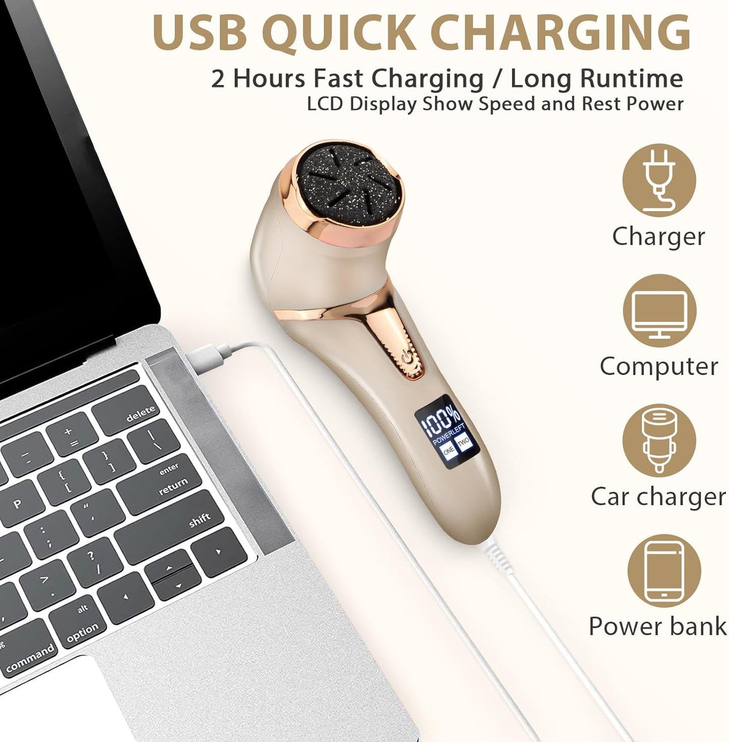 Electric Callus Remover for Feet, Portable Pedicure Kit Foot File Callus Remover, Rechargeable Waterproof Foot File for Foot Care Deadskin Remover with 9Head&LCD Display, Gold