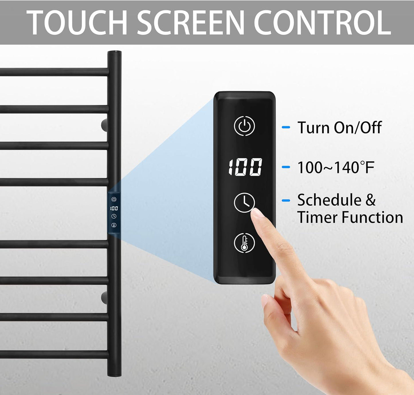 KEG Smart WiFi Towel Warmer Wall Mounted with Built-in Timer and Temperature Adjust Control, 8 Bars Electric Stainless Steel Heated Towel Racks for Bathroom Black