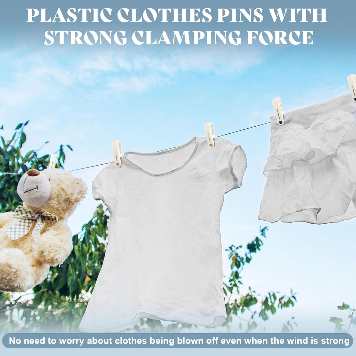 24 Pack Plastic Clothes Pins Heavy Duty Clothespins for Laundry, 2.36 Inch Clothesline Clips Clothes Pegs with No Trace Design, Windproof Clothes Clips for Hanging Clothes, Socks, Towel, Snack (Khaki)