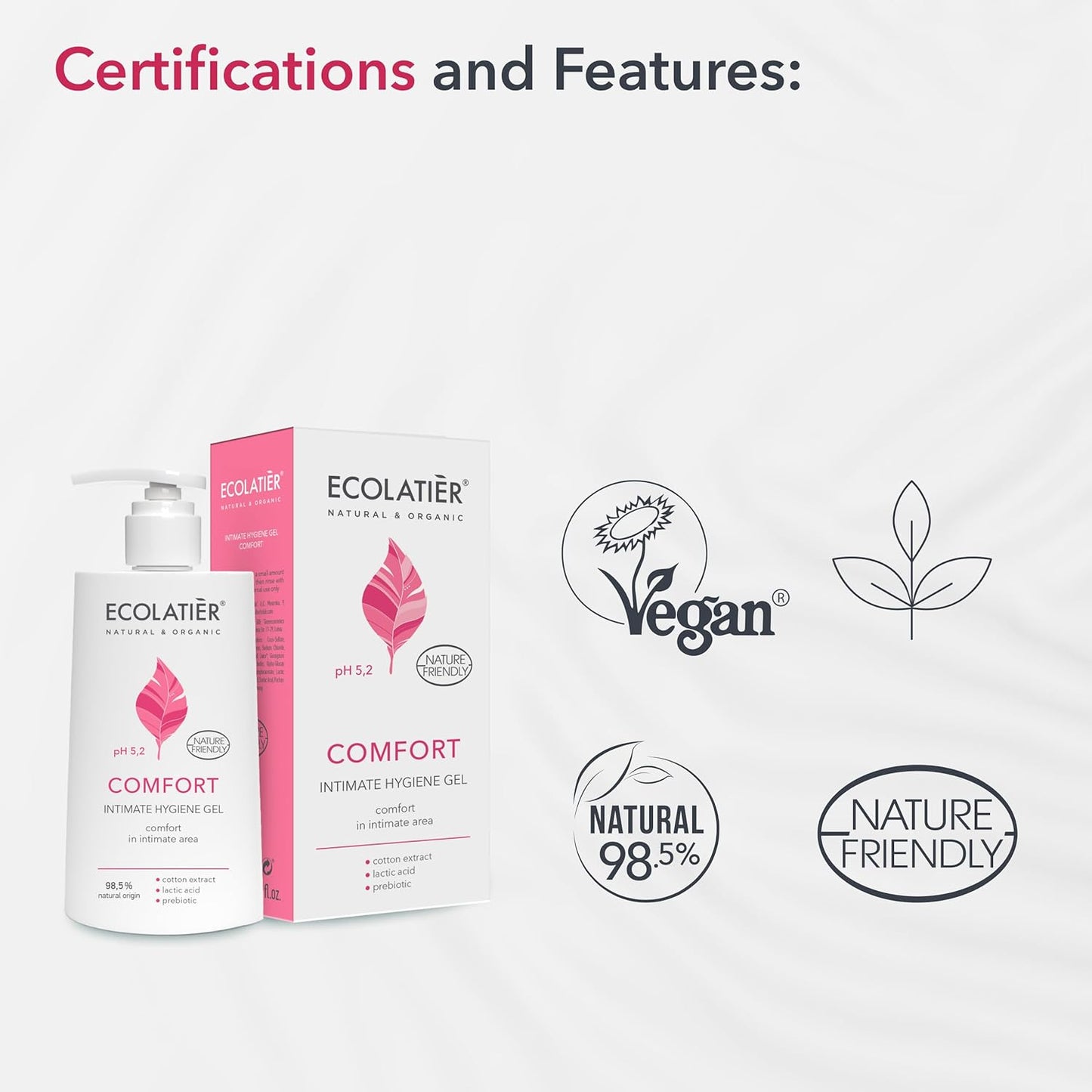 Feminine Wash Comfort with Cotton Extract – 98.5% Natural, Vegan, pH 5.2 Balanced Feminine Wash for Women, Gentle and Soothing Daily Intimate Wash, Restores Moisture and Microflora, 8.5 Fl Oz