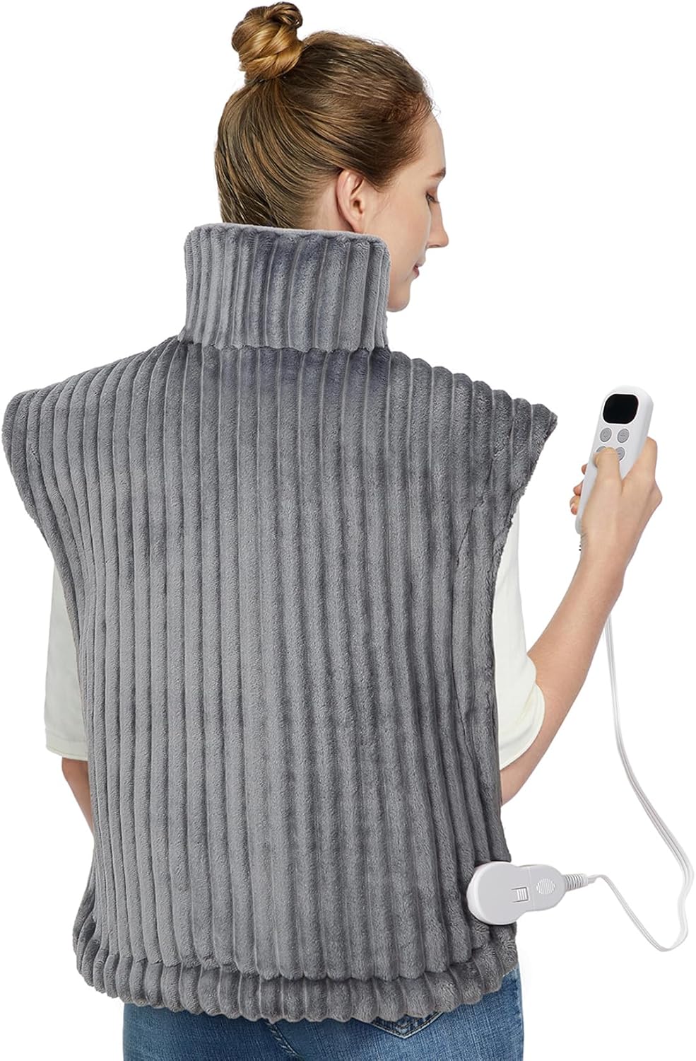 CAROMIO Heating Pad for Back Pain Relief, Neck and Shoulders Electric Heating Pads Large Size, Full Body Back Heat Pad with Auto Shut Off, Fast Heating and 6 Heat Settings (Grey, 33"x24")
